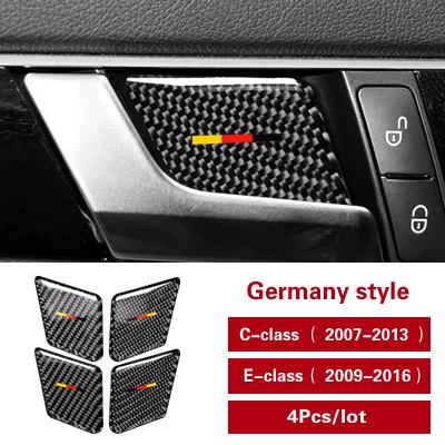 For Mercedes Benz W204 W212 C E Class 4pcs Car Door Handle Bowl Trim Panel Stickers Carbon Fiber Interior Tuning Accessories