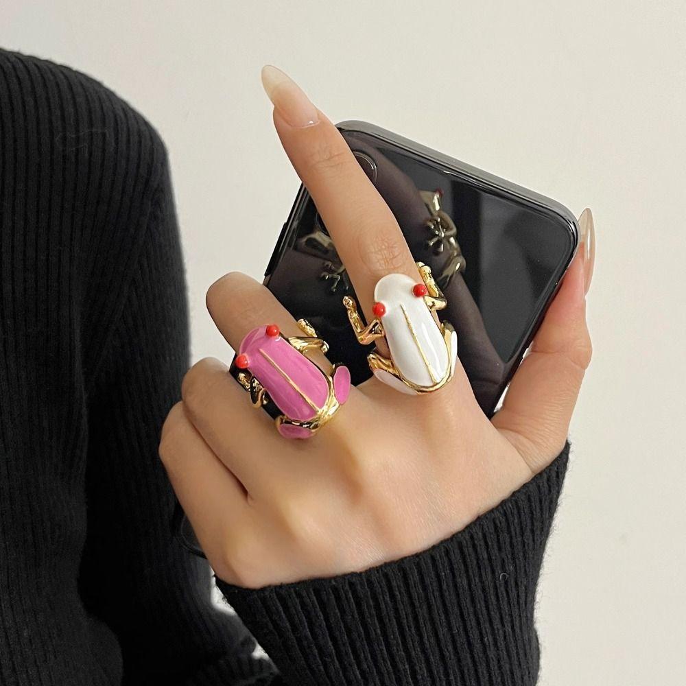 Dripping Oil Frog Drip Oil Ring Geometric Enamel Ring Cute Painting Ring  Friend