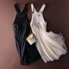 Moda Donna Gonna Denim Estiva con Spalline Larghe e Larga
