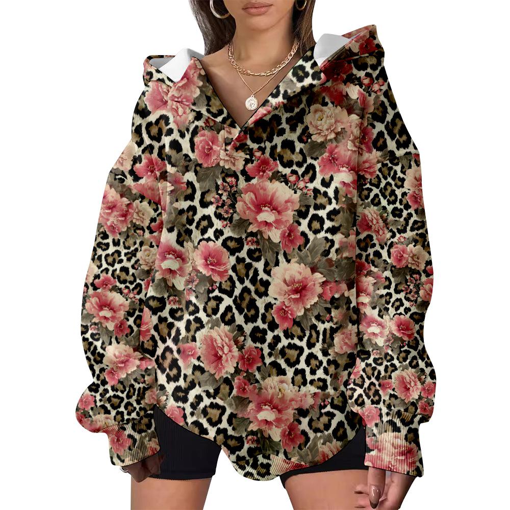 European and American Style Women's Hooded Sweatshirt - Casual, Loose Fit 3D Print for Autumn and Winter