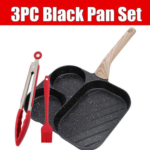 Large 3-In-1 Divided Breakfast Frying Pan Nonstick Egg Omelette Grill Pan Steak Pan Skillet Hamburger Bread Cooking Utensils