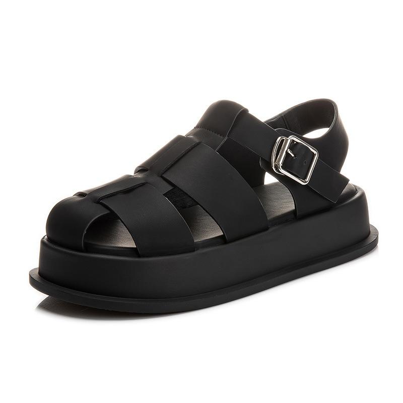 Spring and summer new women's leather bag head sandals women's casual platform pig cage shoes fashion woven women's shoes