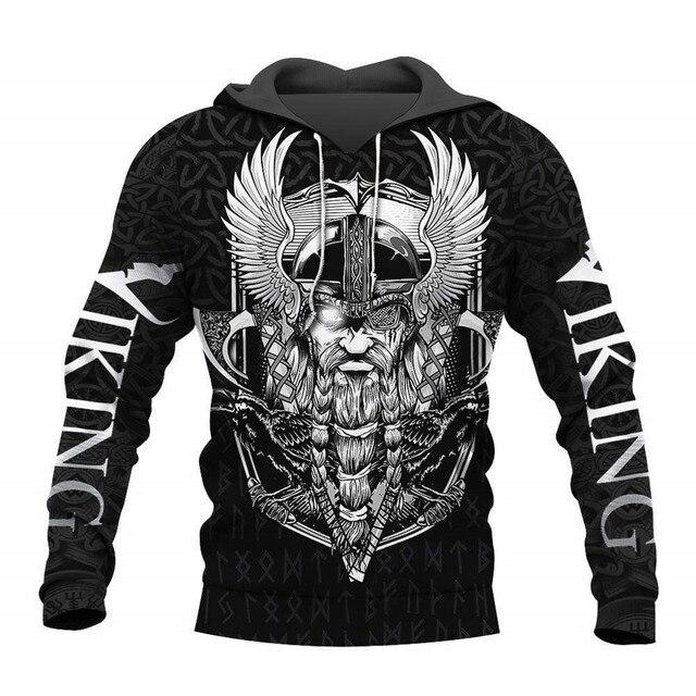 Menn Hettegenser Vikings Odin S Skull 3D All Over Printed Mote Hettegensere Unisex Høst Casual Dame Streetwear Pullovere