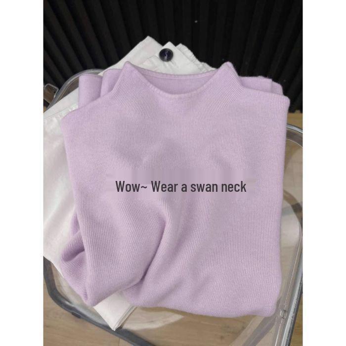 Korean Style Women's Slim Fit Semi-High Neck Sweater - Soft, Glutinous Knit Pullover for Autumn & Winter