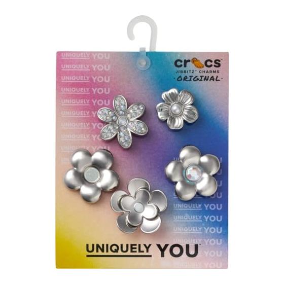 [Crocs] Shoe Charm Jibbitz Monochrome Silver Flowers 5 Pack