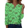 Women's Fashion Casual V-Neck Long Sleeve Decorative Button Christmas Print Top