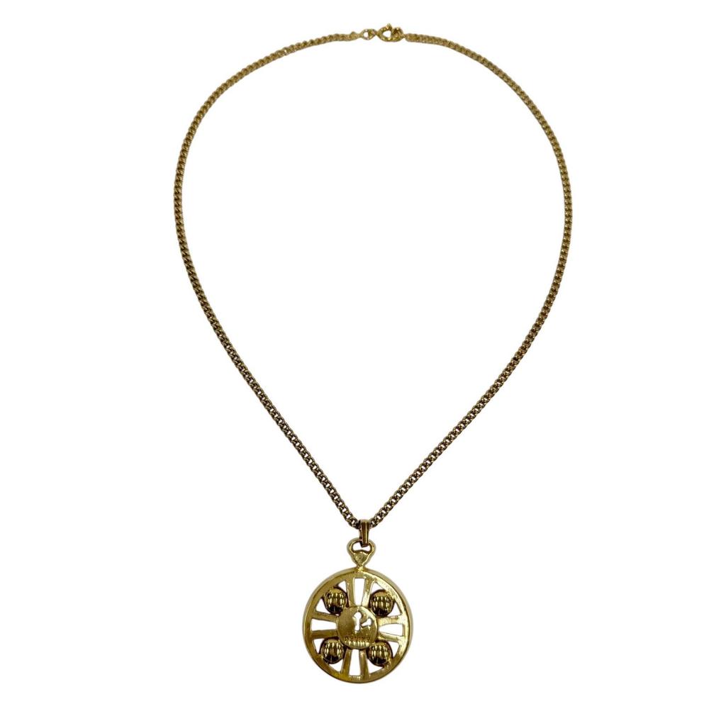 Great CELINE Necklace Clock motif logo pendant accessory gold metal Women Used