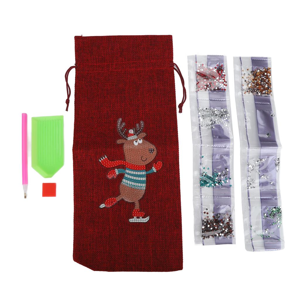 Drawstring Wine Bag Portable Burlap Rhinestone Painting Pattern Durable Burlap Wine Gift Bags