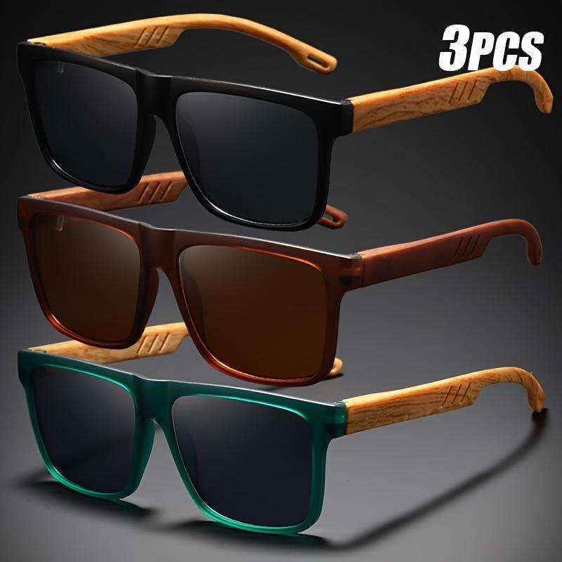 3 Pairs of Classic Retro Full Frame Imitation Wood Grain Legs Colorful Reflective Women's and Men's Fashionable Box Glasses