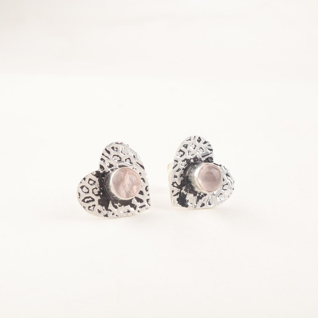 Rare Rose Quartz Gemstone 925 Sterling Silver Jewelry Handmade Women Studs 0.6" EE-143-21