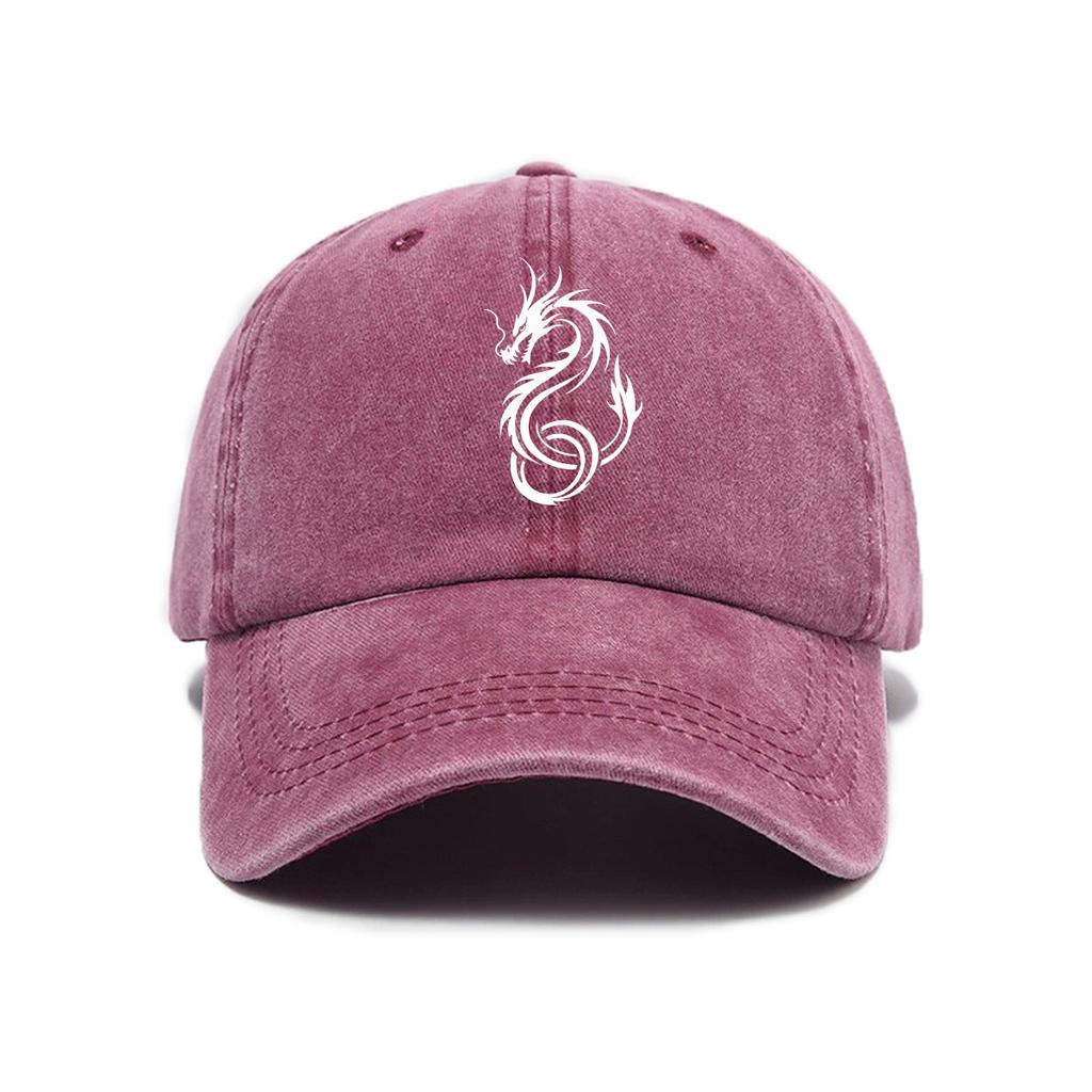 Dragon Print Washed Distressed Soft Top Outdoor Sunshade Baseball Cap for Men and Women Versatile Baseball Cap