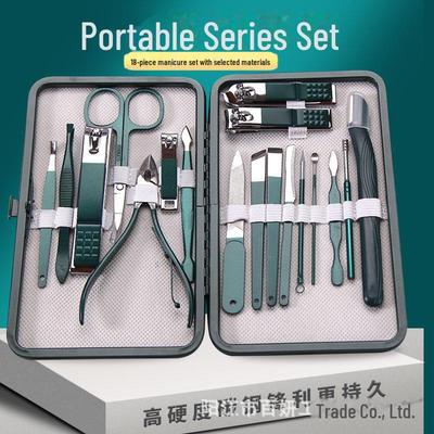 "Green Manicure Tool Set: Professional Nail Clippers & Dead Skin Scissors with Storage Box"