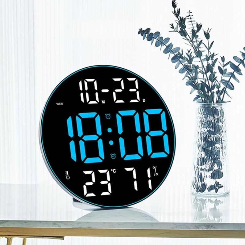 Modern Digital Wall Clock Remote Controlled 5-Level Adjustable Brightness 12inch Large Screen Wall Clock for Offices