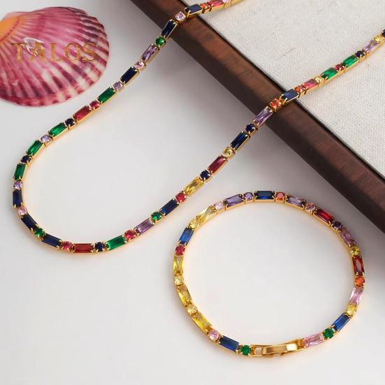 Retro Style Necklace Bracelet Colorful Cubic Zirconia Choker Necklace Women Bracelet Wedding Party Formal Jewelry