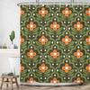 JAWO Vintage Boho Floral Shower Curtain, Green Orange Retro Flower Fabric Shower Curtains Set for Bathroom Decorative, Mid Century Modern Abstract