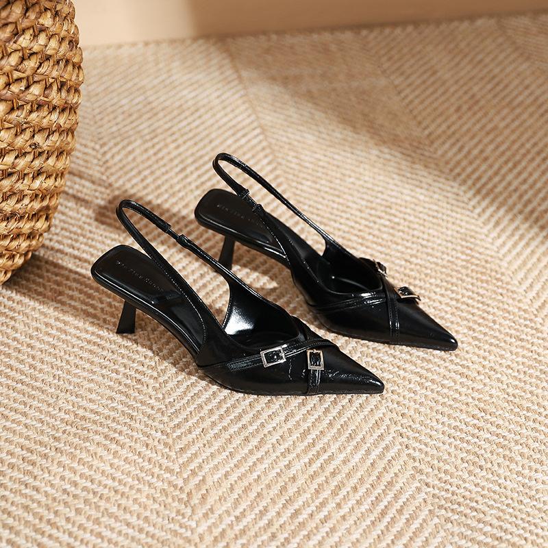

MT-3 rear empty pointed tip thin heel single shoes women s new fashion belt buckle decorative shallow high heel single shoes women s shoes 35 чёрный