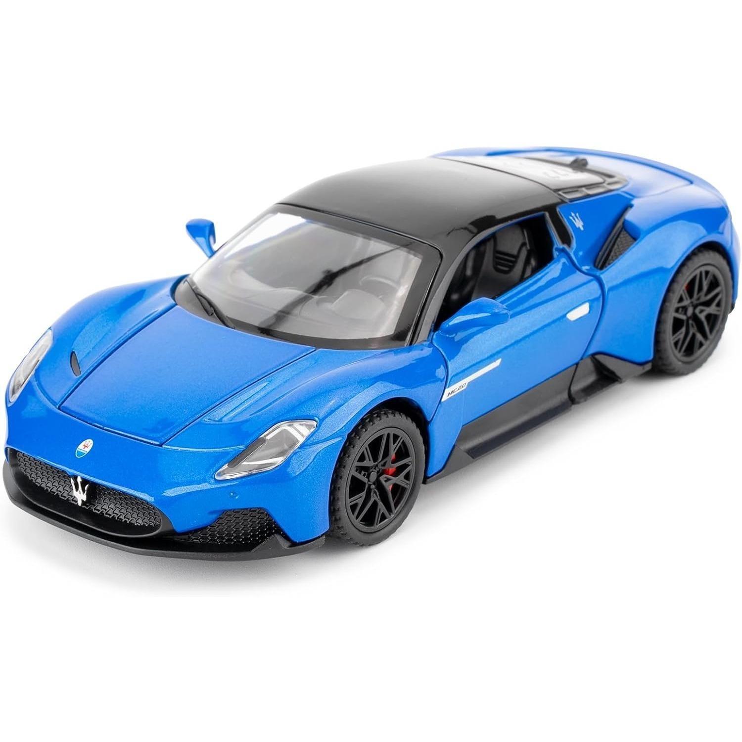 

1/32 Модель автомобиля из сплава Maserati MC20, игрушка с функцией оттягивания назад, издающая звук и яркий свет, модель для коллекции, подарок для детей (белый) синий
