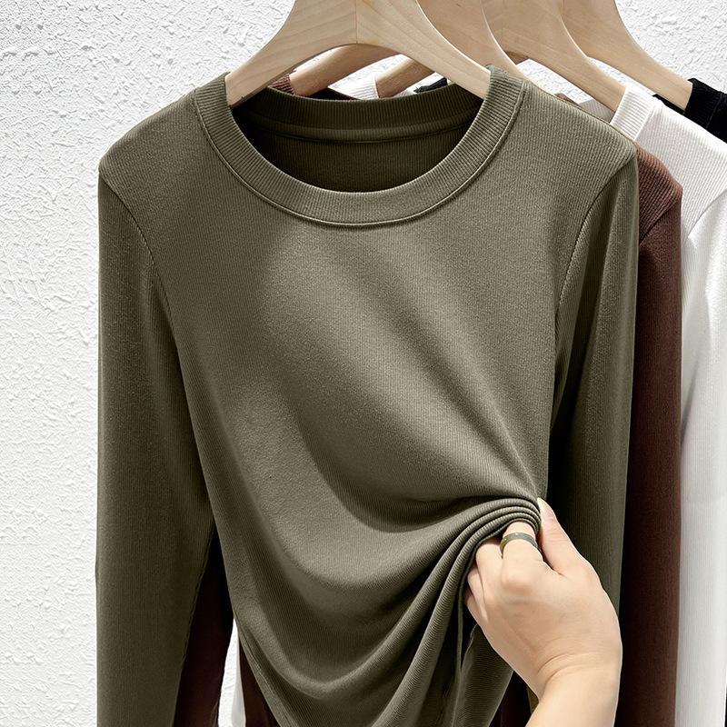 Crew neck long-sleeved t-shirt women's summer new slim-fitting and thin primer women's threaded t-shirt top