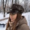 Solid Color Leather Painter Hat Versatile Octagonal hat Casual PU Beret Cap  Autumn Winter