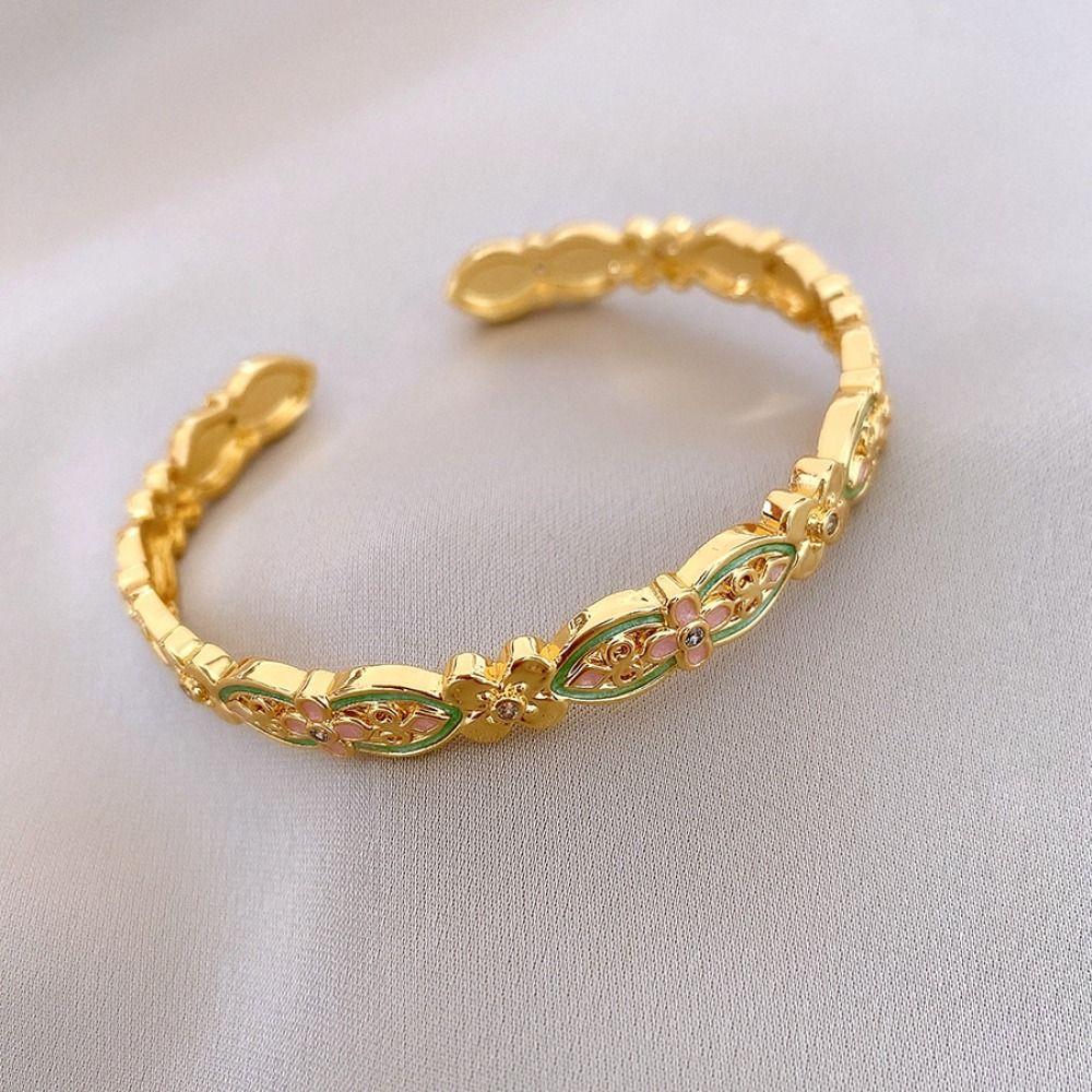 Handicraft Enamel Glazed Bracelet Gold Opening Bracelet Elegant New Chinese Style Bangle  Party