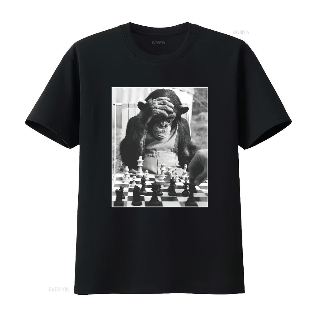 Chimp Playing Chess T Shirt Cool Player Merch For Art Funny vintage Washed Soft Breathable graphic designer clothes homme