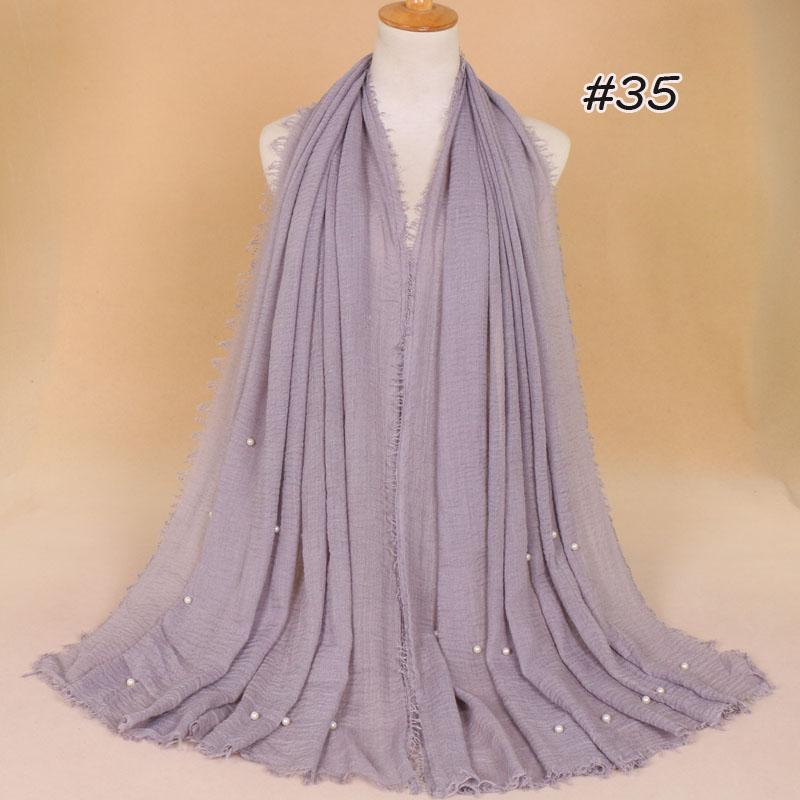 New Plain Crinkled Cotton Muslim Hijab Scarf Women Ladies Scarfs Shawls Head Wrap Pearl Beads Head Scarves Soft Muffler Stole