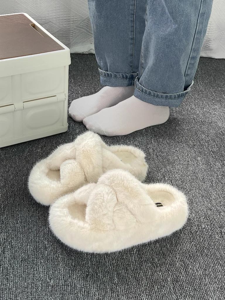 Mao Mao Hausschuhe Damenbekleidung 2025 Herbst und Winter neu dicksohlige Plüschwollschuhe Internet-Berühmtheit vielseitiger ausländischer Stil Zuhause Baumwollmopp