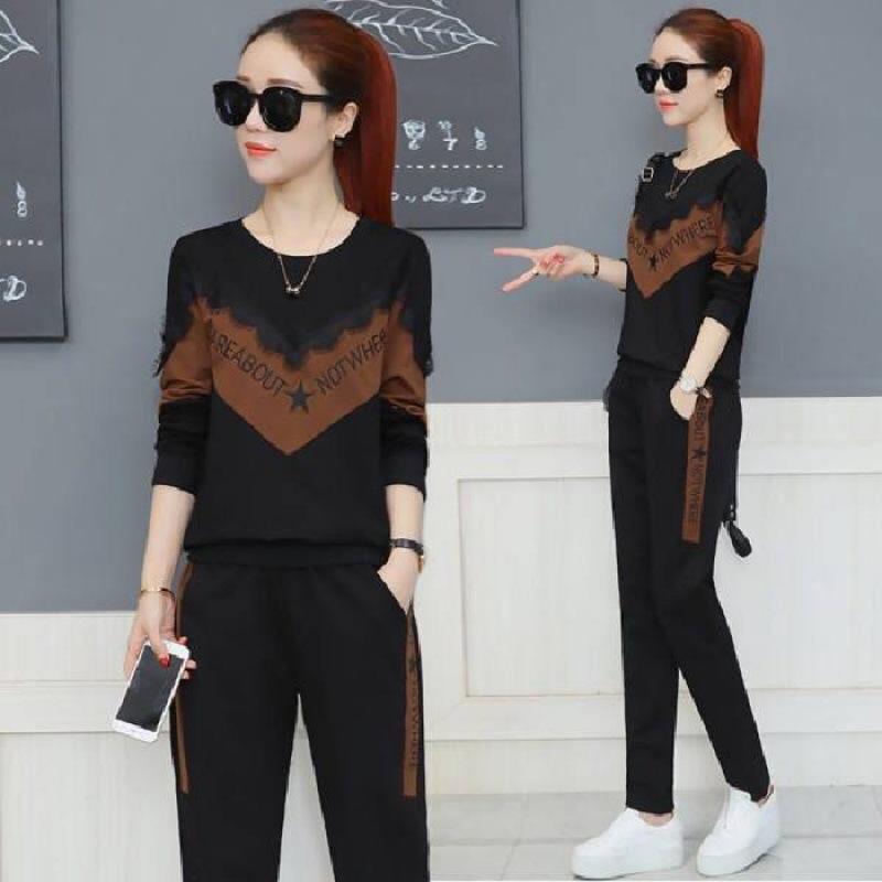 Fashionable Sports Suit Women's Spring and Autumn Korean Style Loose Large Size Sweater Suit Two-piece Set