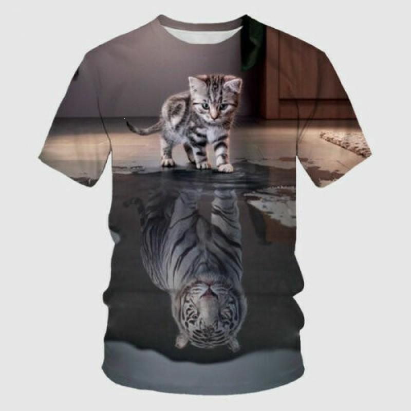 Mens Breathable Quick-Dry Short Sleeve T-Shirt With 3D Digital Print Loose Fit Cotton-Blend Sports