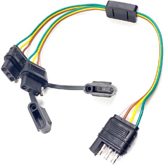NEWSUN® Universal 4-Way Flat Y-Splitter Plug For Tailgate Light Bars & Trailer Lights,Plug & Play Adapter Extension Harness Wiring Plug 4 Pin