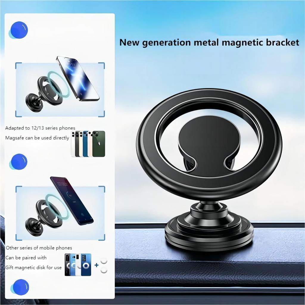 New Magnetic Phone Stand, Rotatable Dashboard Black, Mount Support GPS Mobile Bracket In Car For Macsafe iPhone 15 14 13 12