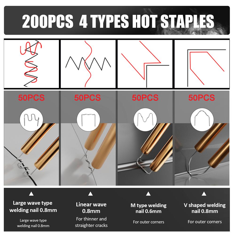 500W Plastic Welding Gun With 200PCs Welding nails For Cars And Motorcycles Bumpers Dashboards Plastic Repairing Quick Heat 3-5s