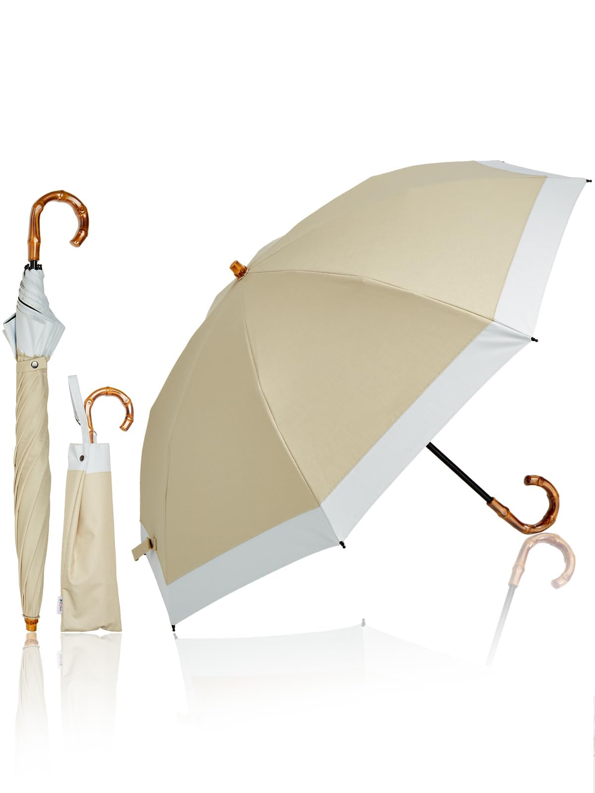 

KIZAWA Складной шелковистый глянцевый реверсивный длинный легкий полностью теплоотражающий зонт от солнца, двухслойный, тканевый, складной, зонт, 100% блокировка, складной, затемняющий,