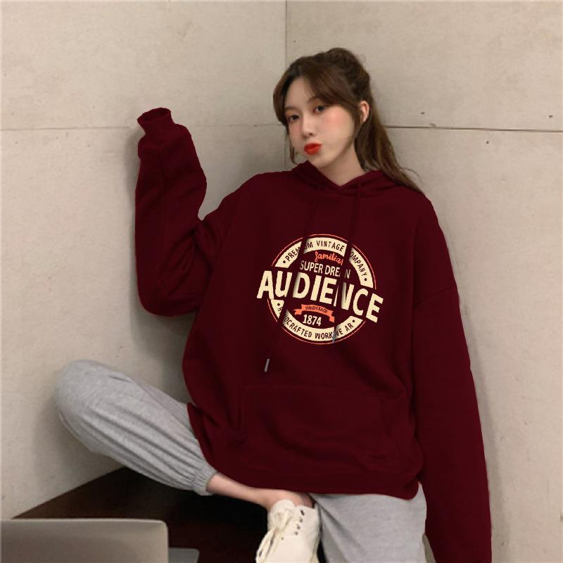 

Fleece thickened loose hooded sweater women s autumn and winter coat vintage long-sleeved bottoming shirt Korean women s clothing XXL бордовий