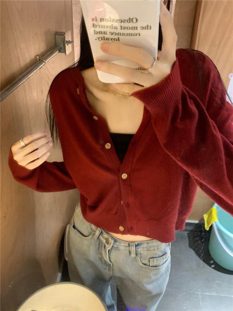 Cardigan Tricoté Style Coréen pour Femme - Pull Ajusté Petite pour Printemps & Automne