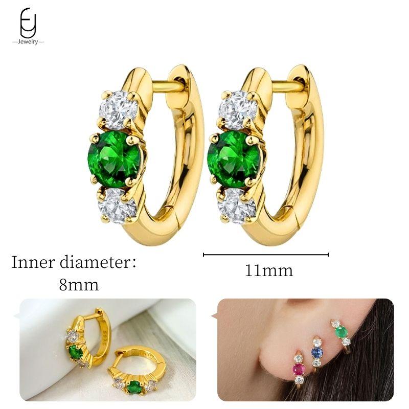 925 Silbernadel Grüne Zirkon Gold Ohrringe Herz Creolen für Damen Zarte Steckerohrringe Luxuriöser Schmuck Geschenke