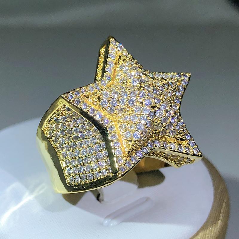 Silver Classic Yellow Gold Five Star Zircon Ring For Women & Men Big Ring Party Birthday Jewelry Gift