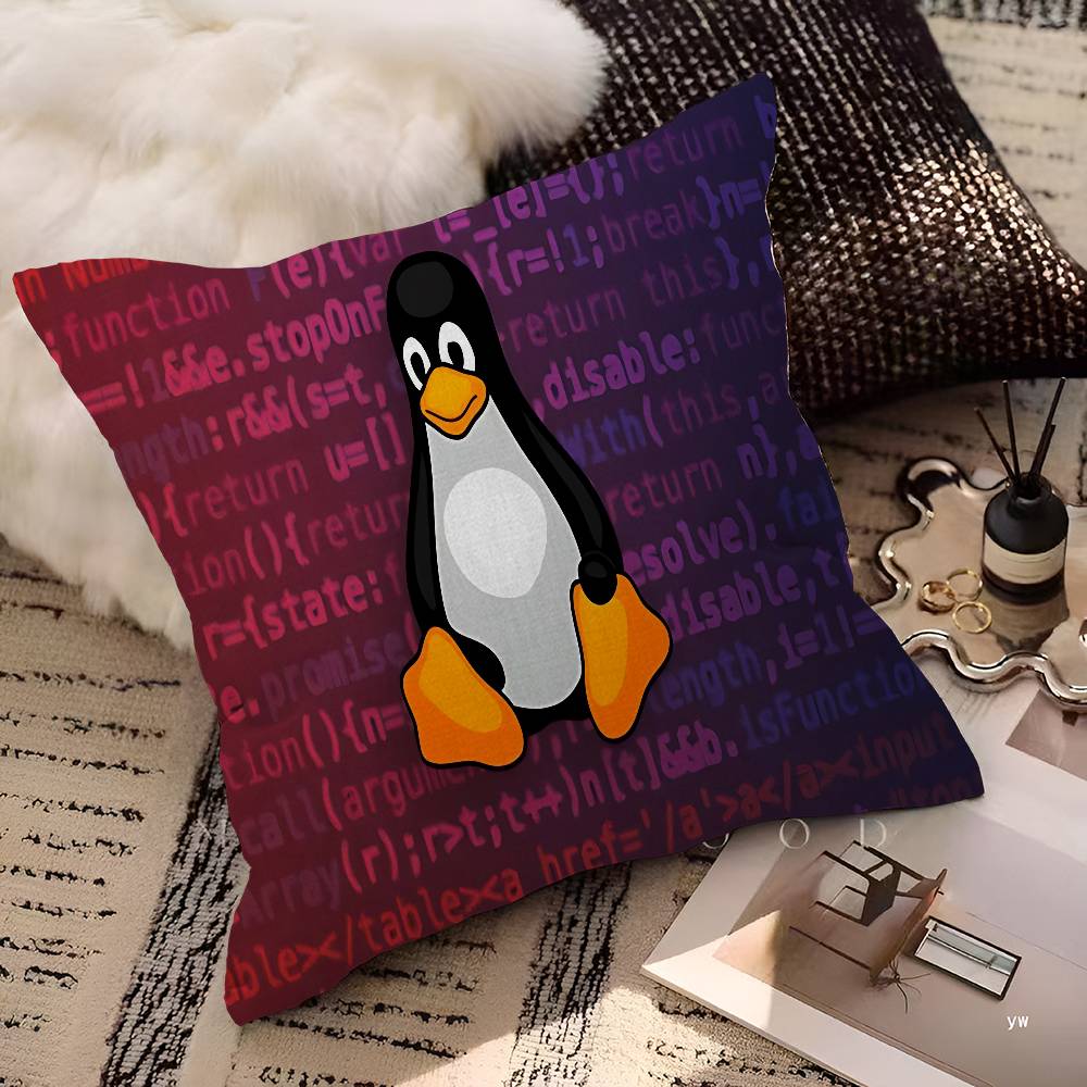 Linux Operating System Tux Penguin Pillow Cover For Bedroom Room And Living Room Sofa Decorative Cushion Cover