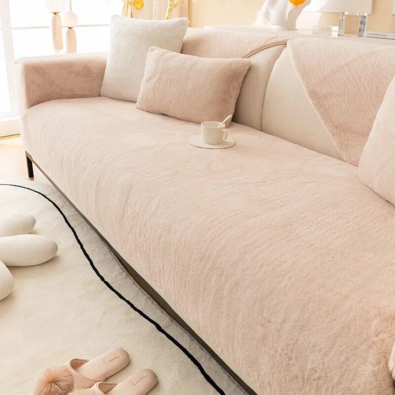 Rabbit Plush Sofa Cover Warm Winter Sofa Towel Covers Non-slip Universal L Shape Couch Mat Blanket Seat Cushion for Living Room