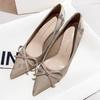 Fashion Spring New Thin Heel Single Shoes Women's Pointed Head Satin Shallow Mouth Butterfly Knot Anti-slip Wear-resistant High Heels