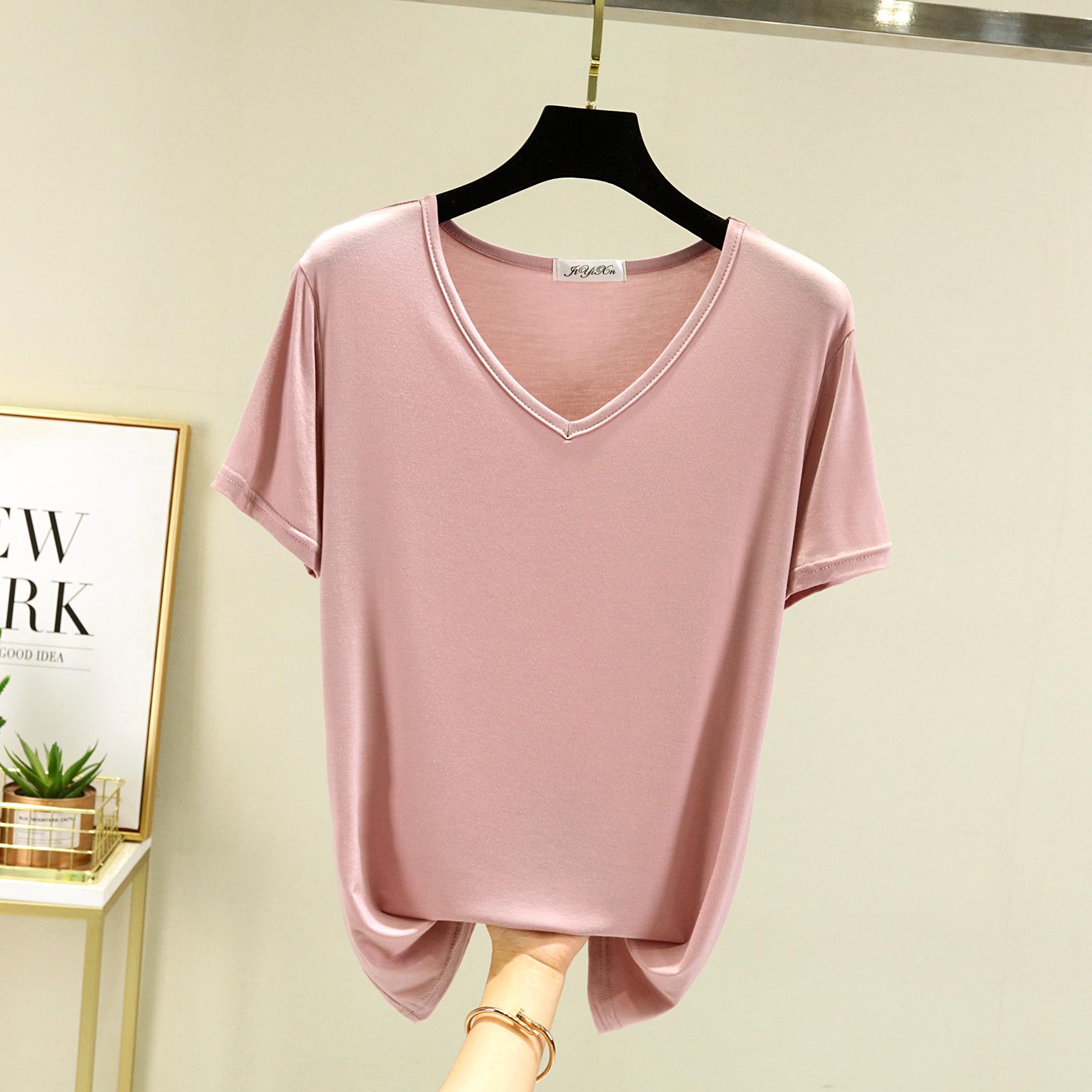 

Женская футболка свободного кроя из модала с коротким рукавом и V-образным вырезом белого цвета с ледяным шелком XXL