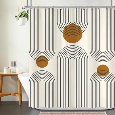 Abstract Bohemian Shower Curtain Medieval Arch Sun Leaf Modern Minimalist Aesthetic Line Geometric Decorative Shower Curtain