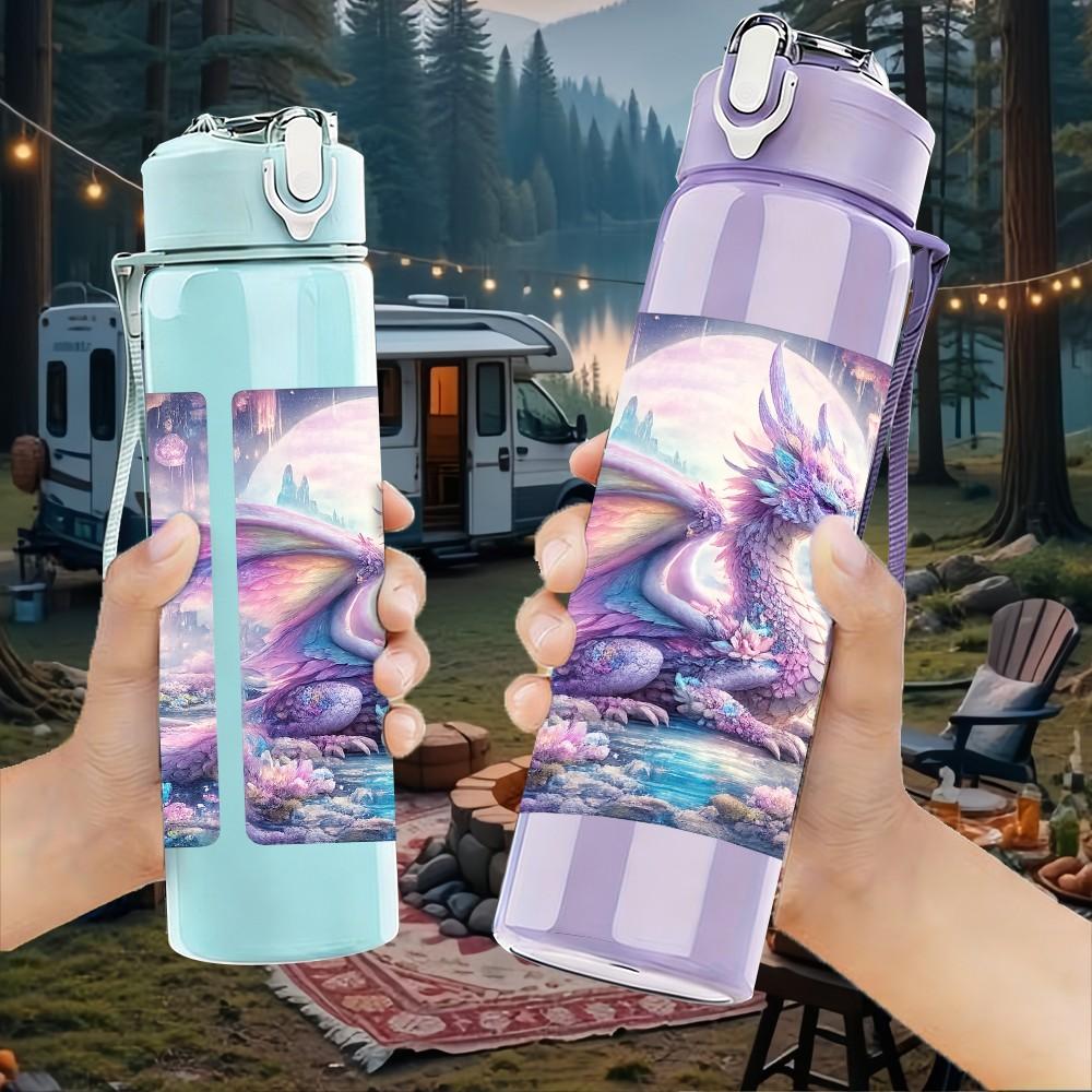 1PC Purple Dream Galaxy Abstract Print 750ml Color Plastic Sports Water Bottle Leakproof Flip Straw Lid Suitable for Sports Office Home Use