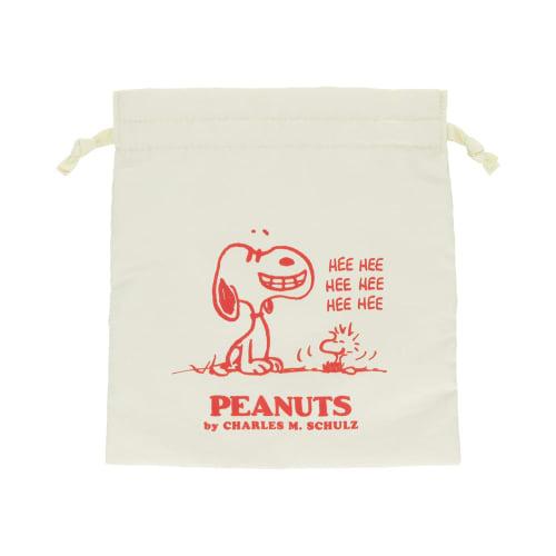 Sunstar Stationery Snoopy Peanuts Drawstring Bag, Puff Print, American Style, Ivory, S2335611