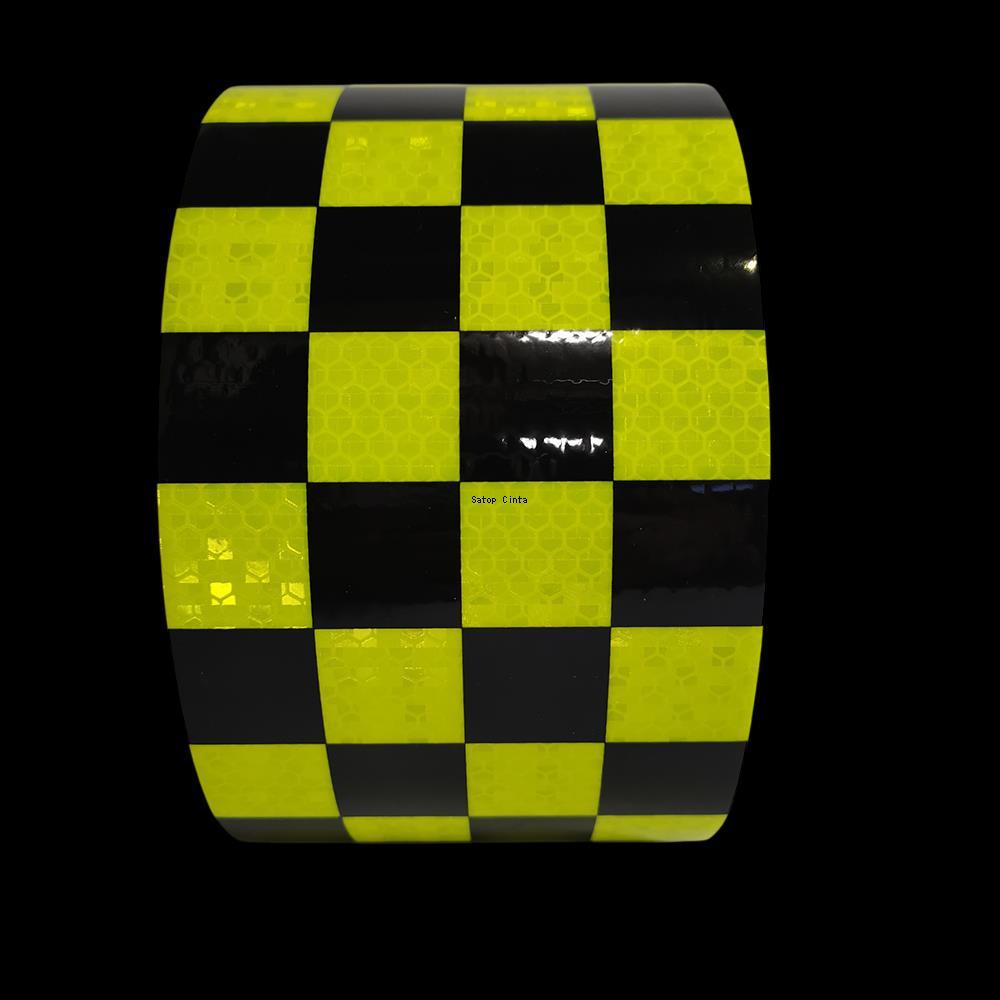 Waterproof Reflective Stickers Fluorescent Yellow-Red 10CM*5M Adhesive High Visibility Warning Grid Tapes Reflectors For Trucks