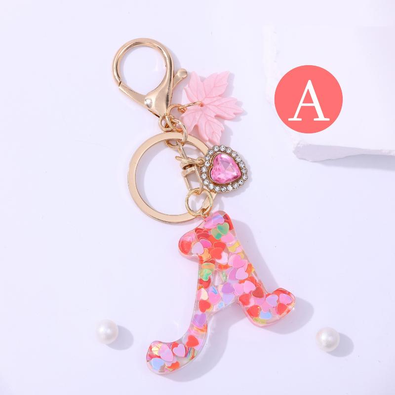 Fashion Pink A To Z Letter Keychain 26 Initials Alphabet Heart Pendant Car Keyring Backpack Hanging Decoration Couple Gift