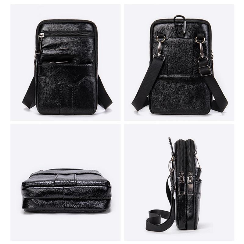 Heren Echte Lederen Crossbody Sling Tas, Compacte Schoudertas met Dubbele Rits en Meerdere Vakken voor Telefoon, Portemonnee, Reisbenodigdheden