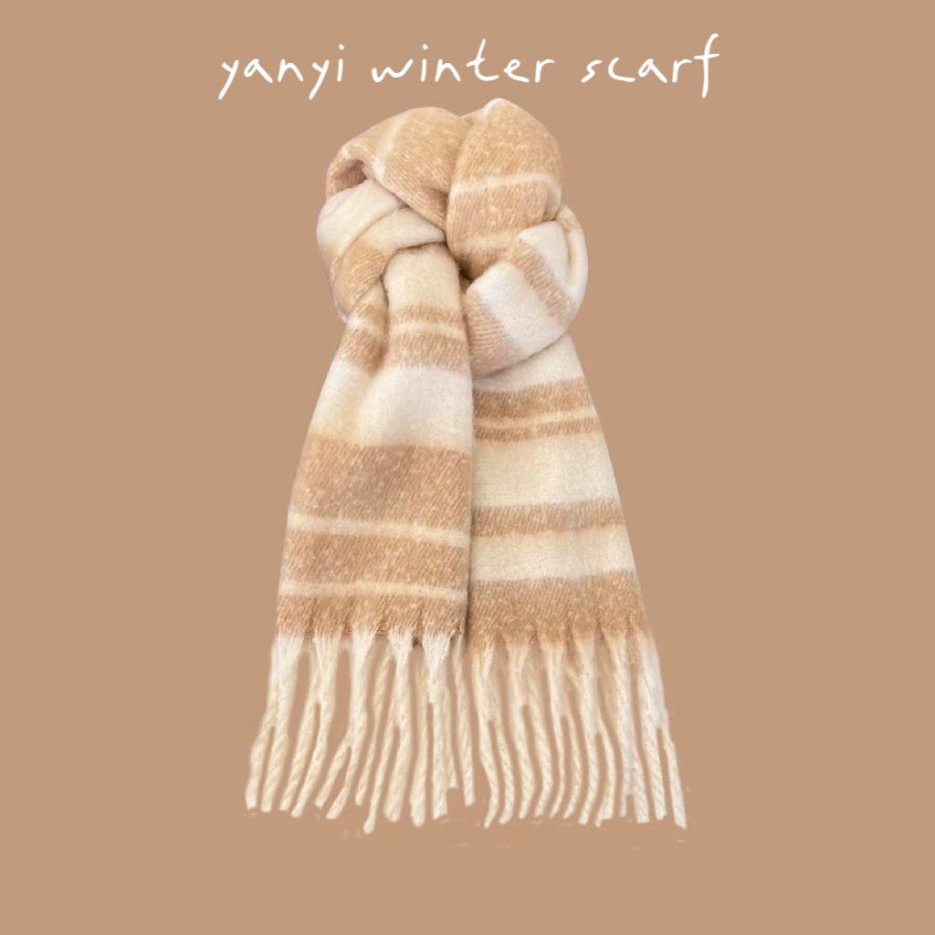 Women's Autumn & Winter Plaid Scarf: Thick Imitation Cashmere Shawl, Solid Color Neck Warmer for Students