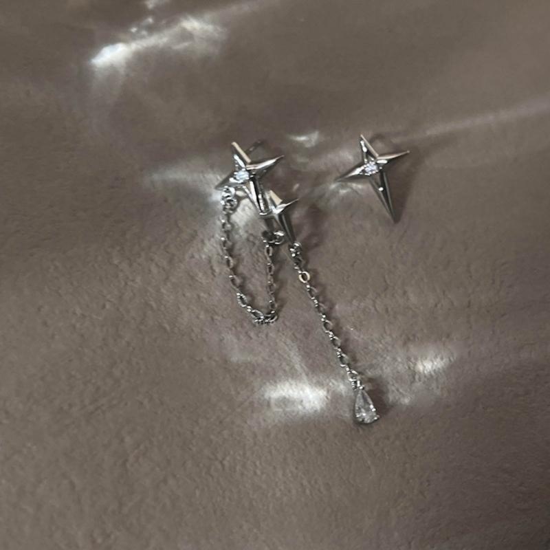 1 Pair Crystal Diamonds Four-pointed Star Earrings Crossed Star Earrings Women Handmade Lightweight Fashion Ear Jewelry