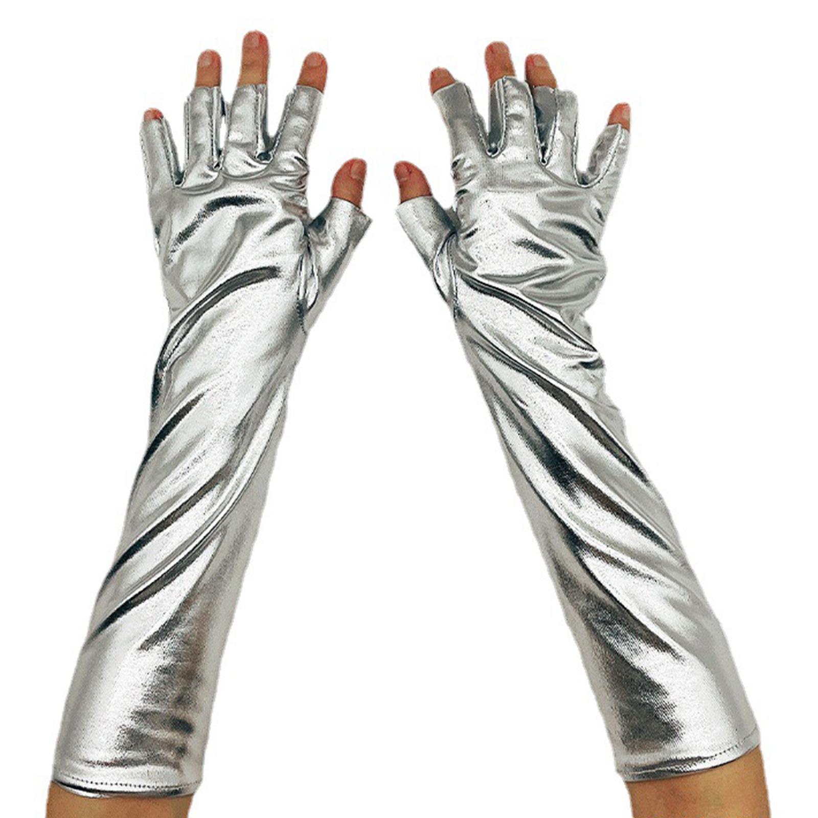 

Nightclub Metallic Gloves Christmas Concert Opera Party Costume Accessories Metallic Gloves for Women and Girls срібний